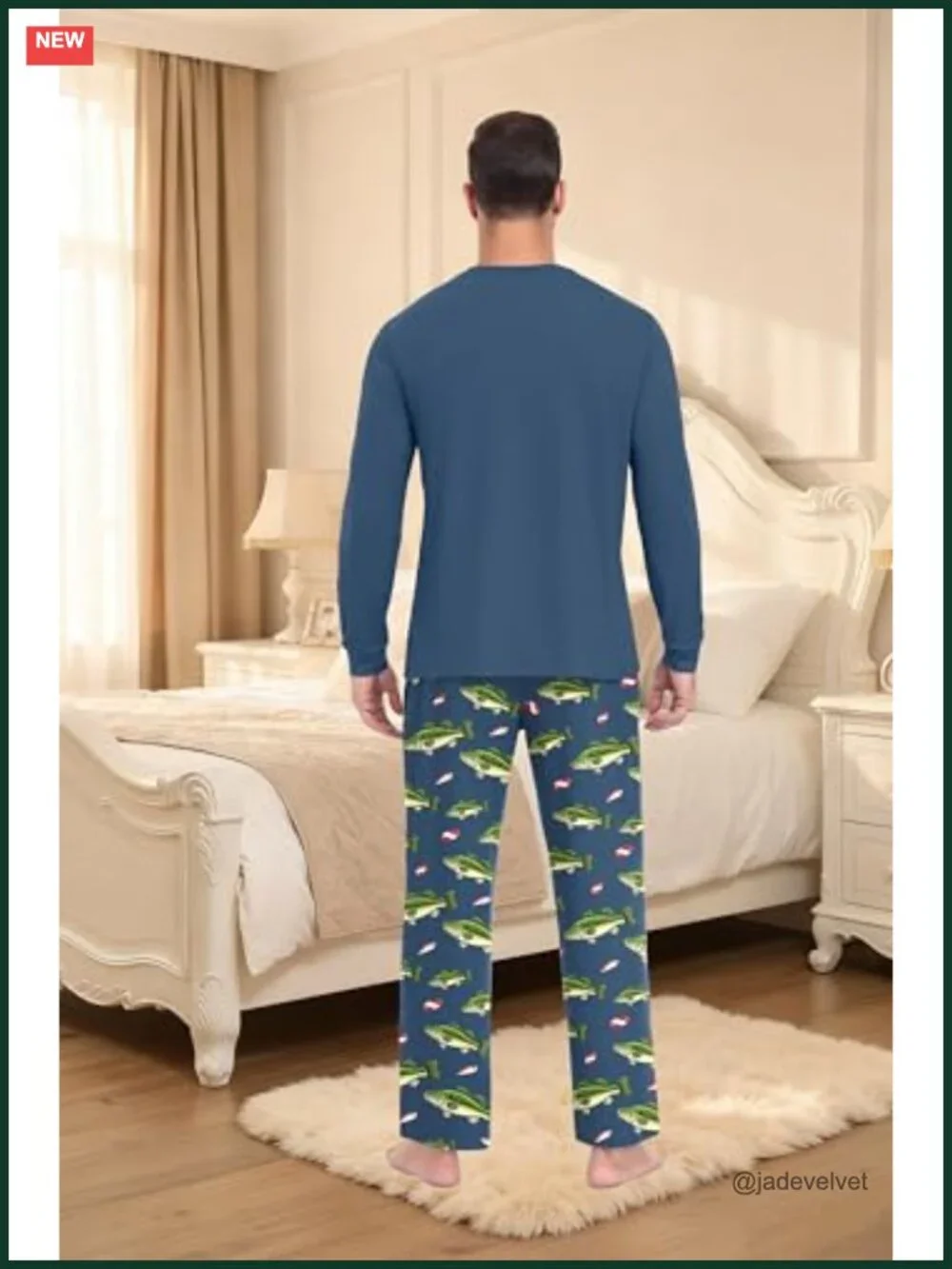 Men's Fishing Bass Pajama Set Long Sleeve Lightweight Sleepwear Loungewear